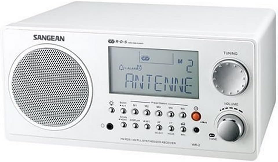 SANGEAN WR-2WH AM/FM-RBDS Wooden Cabinet Digital Tuning Radio (White).