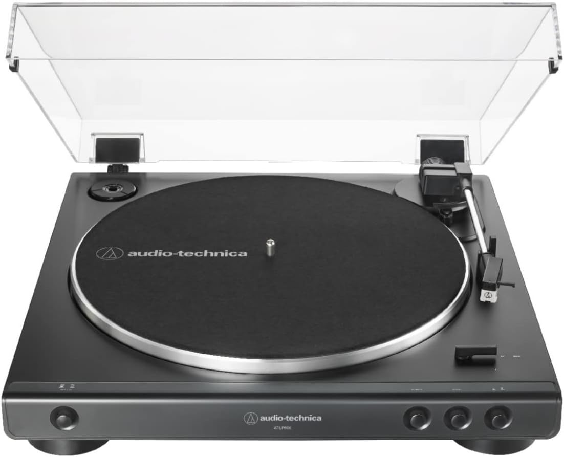 Audio-Technica AT-LP60X-BK Fully Automatic Belt-Drive Stereo Turntable, Black, Hi-Fi, 2 Speed, Dust Cover, Anti-Resonance, Die-Cast Aluminum Platter