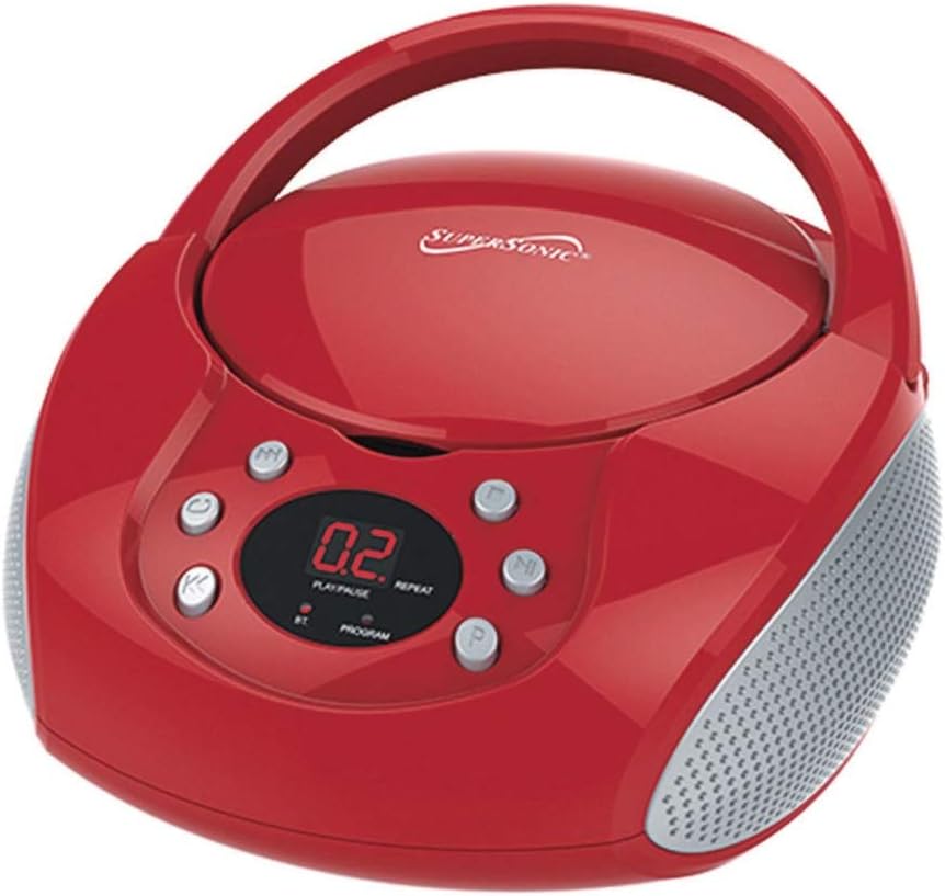 SuperSonic SC-515BT Bluetooth Portable CD Player, Boomboxes (RED).