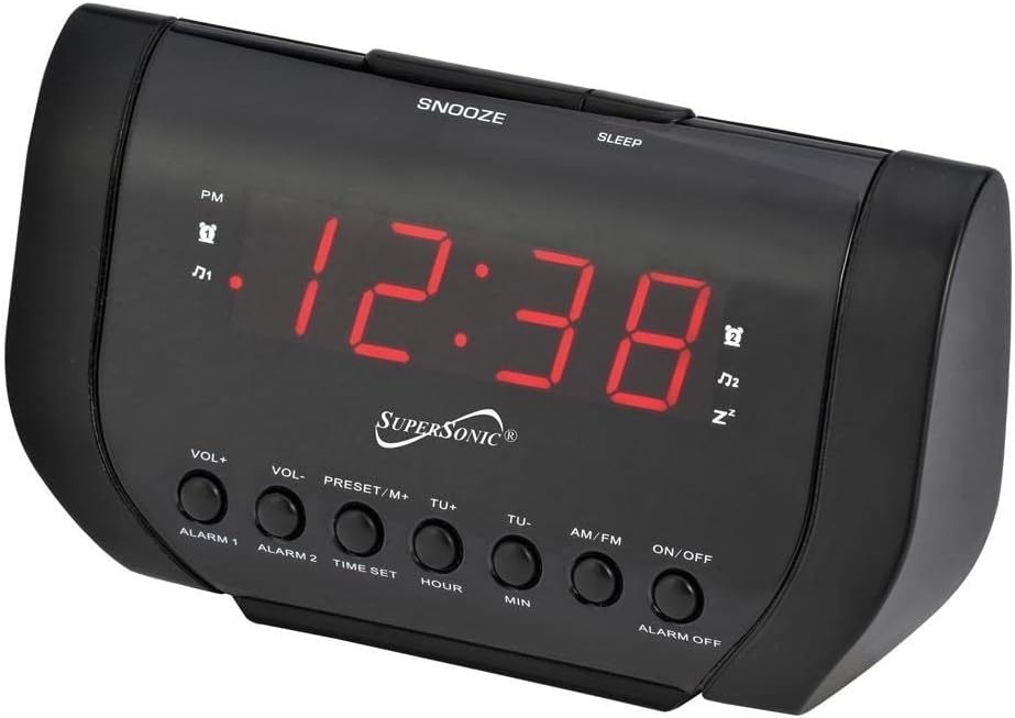 Supersonic SC-383U Dual Alarm Clock Radio with USB Charging Port.