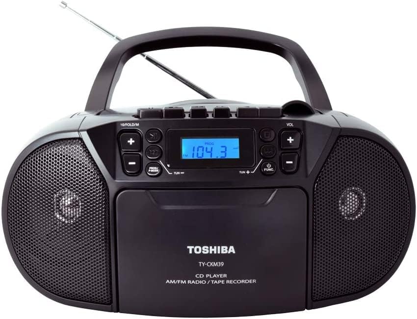 Toshiba TY-CKM39(K) Portable MP3 CD Cassette Boombox with Am/FM Stereo and Aux Input Black