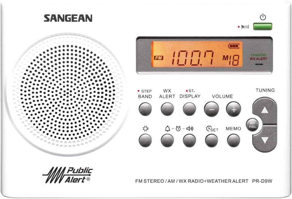 Sangean PR-D9W Portable Am/FM/NOAA Alert Radio with Rechargeable Battery  White.