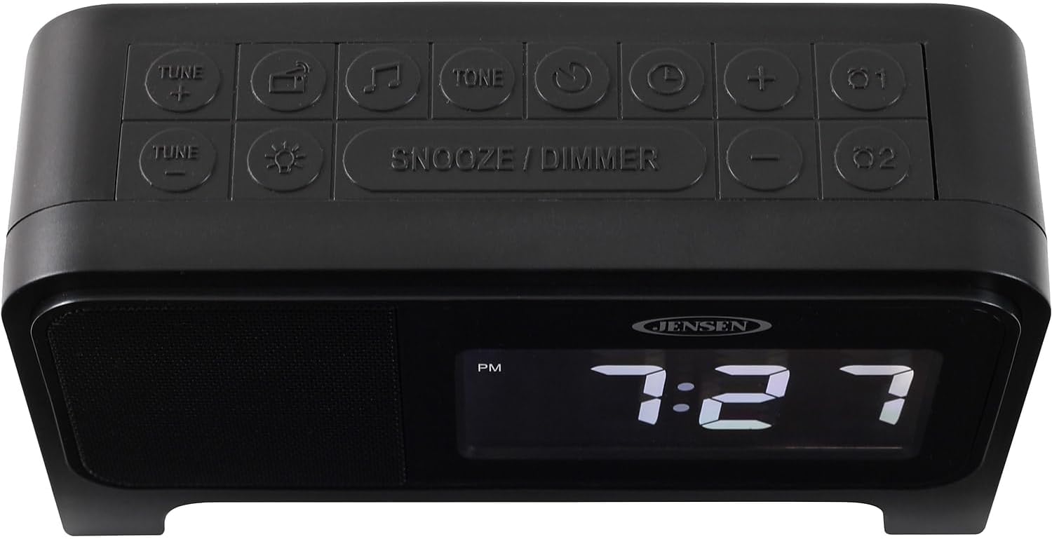 JENSEN JCR-315 Digital AM/FM Dual Alarm Clock Radio with Wood Cabinet.