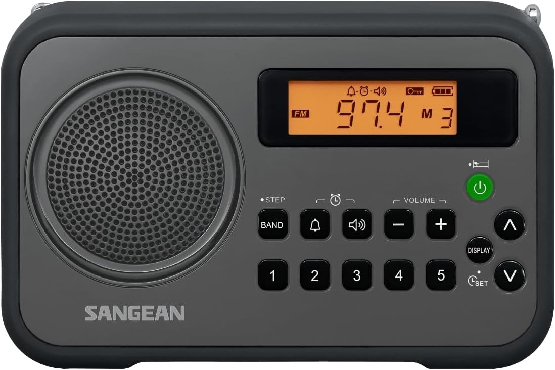 Sangean PR-D18BK AM/FM/Portable Digital Radio with Protective Bumper (Gray/Black) Black/ Grey.