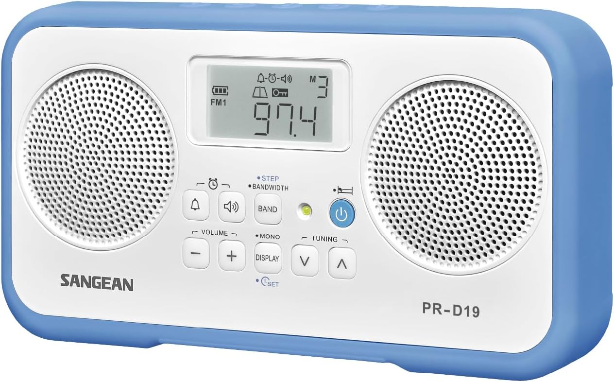 Sangean PR-D19BU FM Stereo/AM Digital Tuning Portable Radio with Protective Bumper (White/Blue).