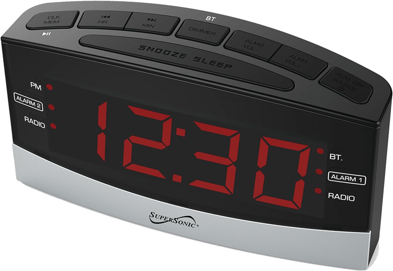 Supersonic SC-381 Bluetooth Digital Clock Radio with 1.8 inch LED Display