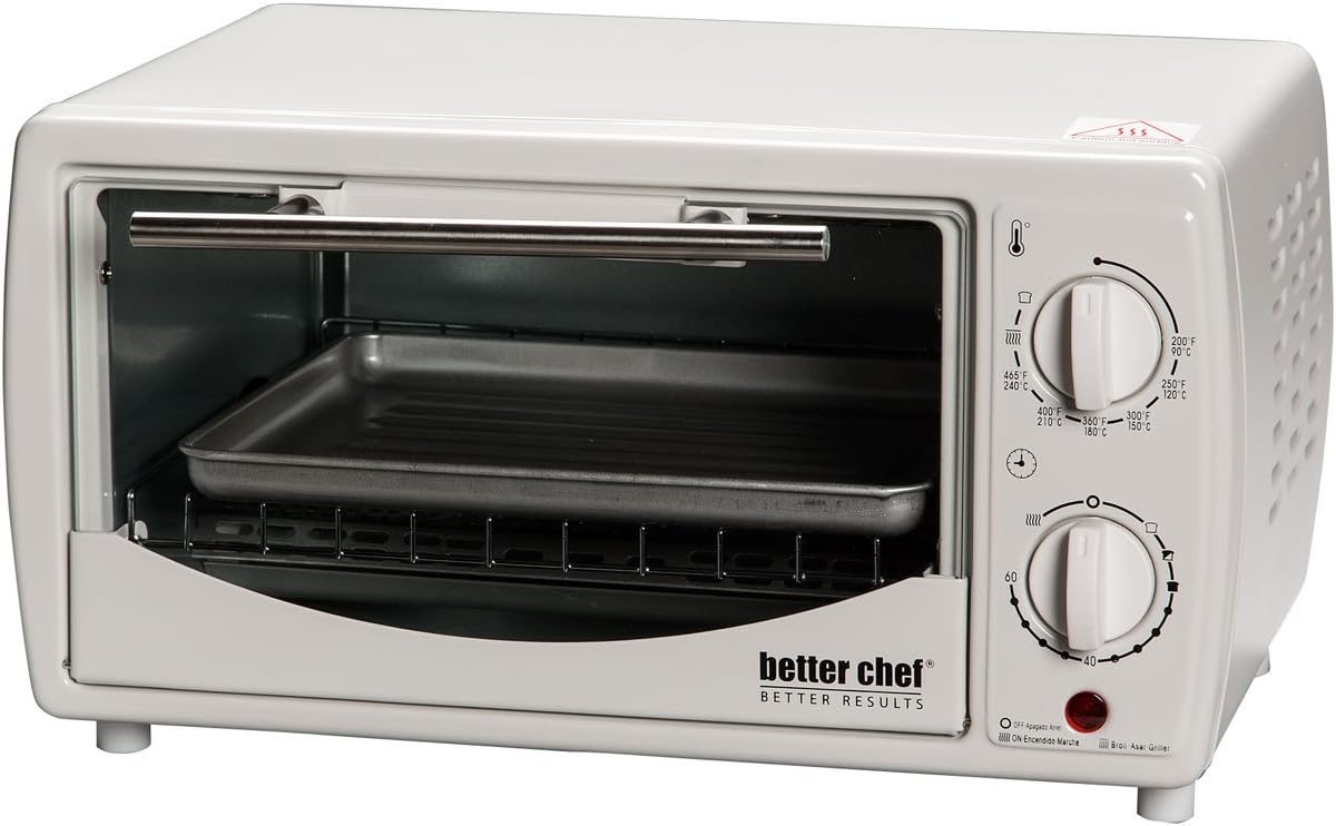 Better Chef Basic Toaster Oven 4-Slice 60-Minute Timer Slide Out Rack Bake Tray Broil (White)