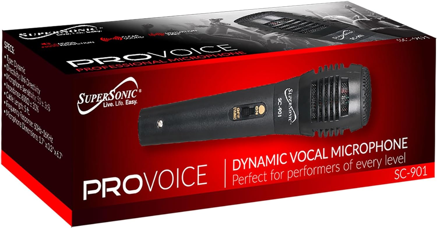 Supersonic SC-901 ProVoice Black Dynamic Vocal Professional Microphone.