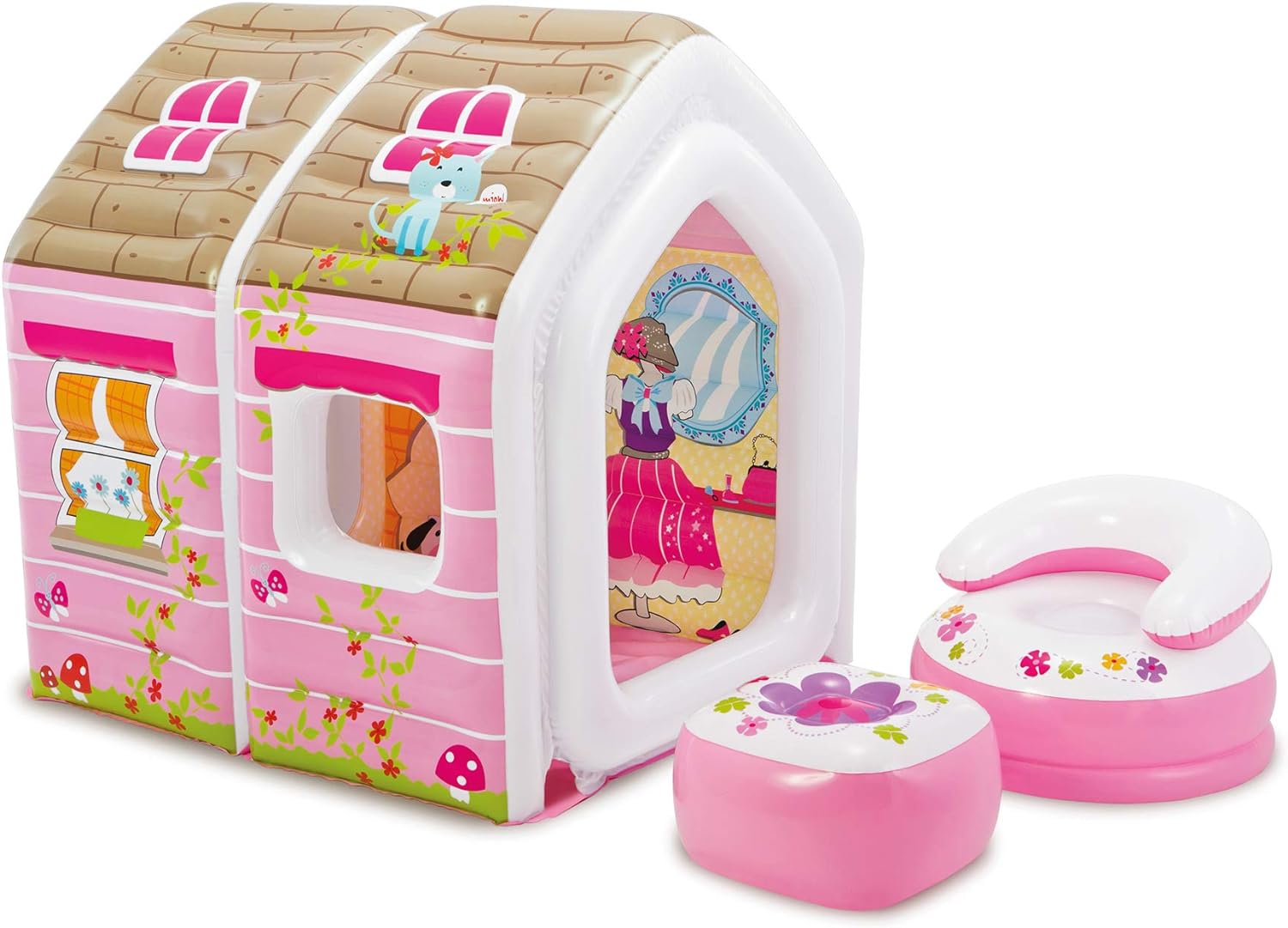 Intex Princess Play House, Inflatable Play House with Air Furniture, 49" X 43" X 48", for Ages 2-6