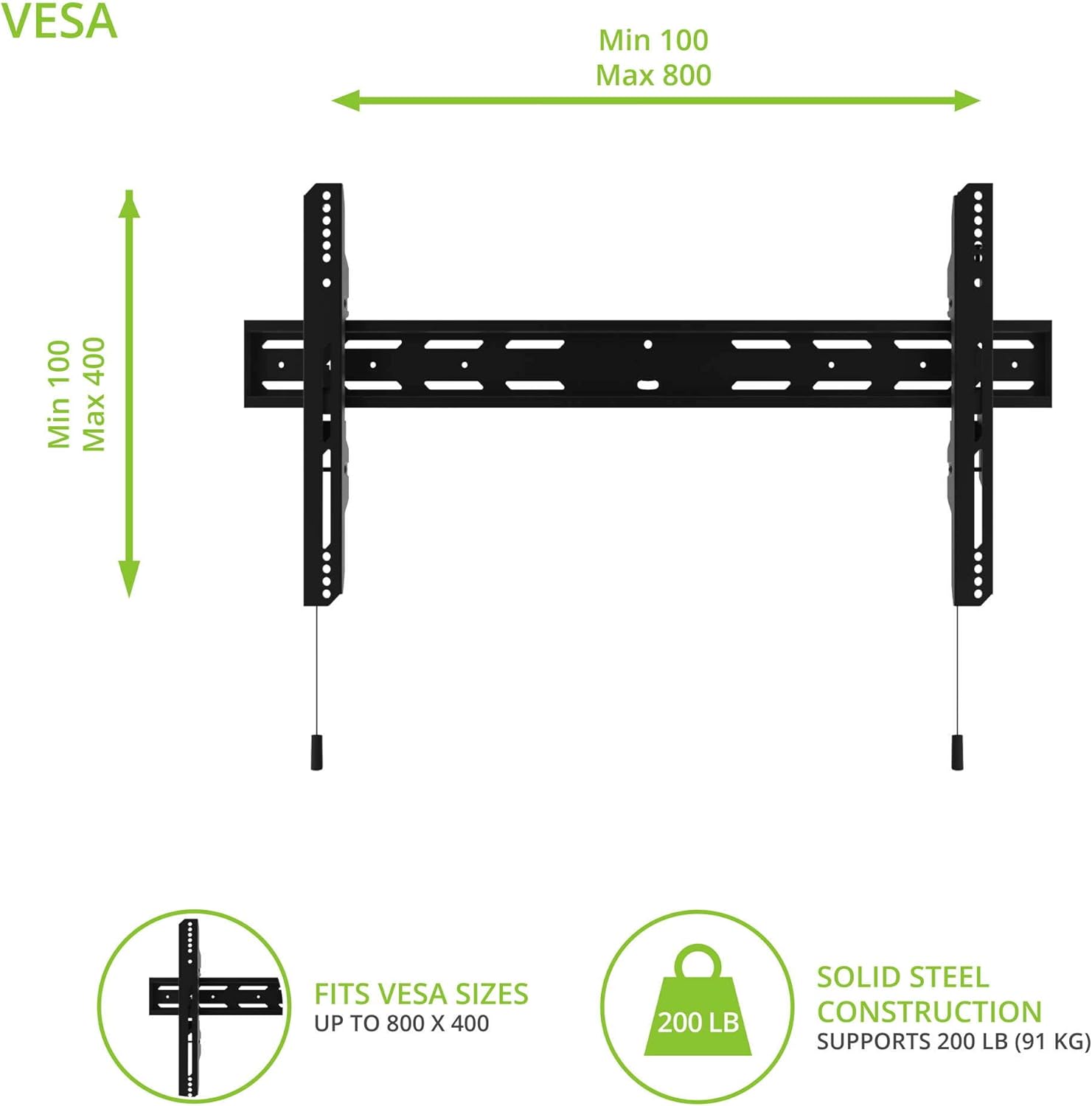 Kanto PF400 Fixed TV Mount for 40" to 90" TVs, Supports up to 200 lbs, Fits 16" and 24" Stud Spacing, Low Profile Design, Black