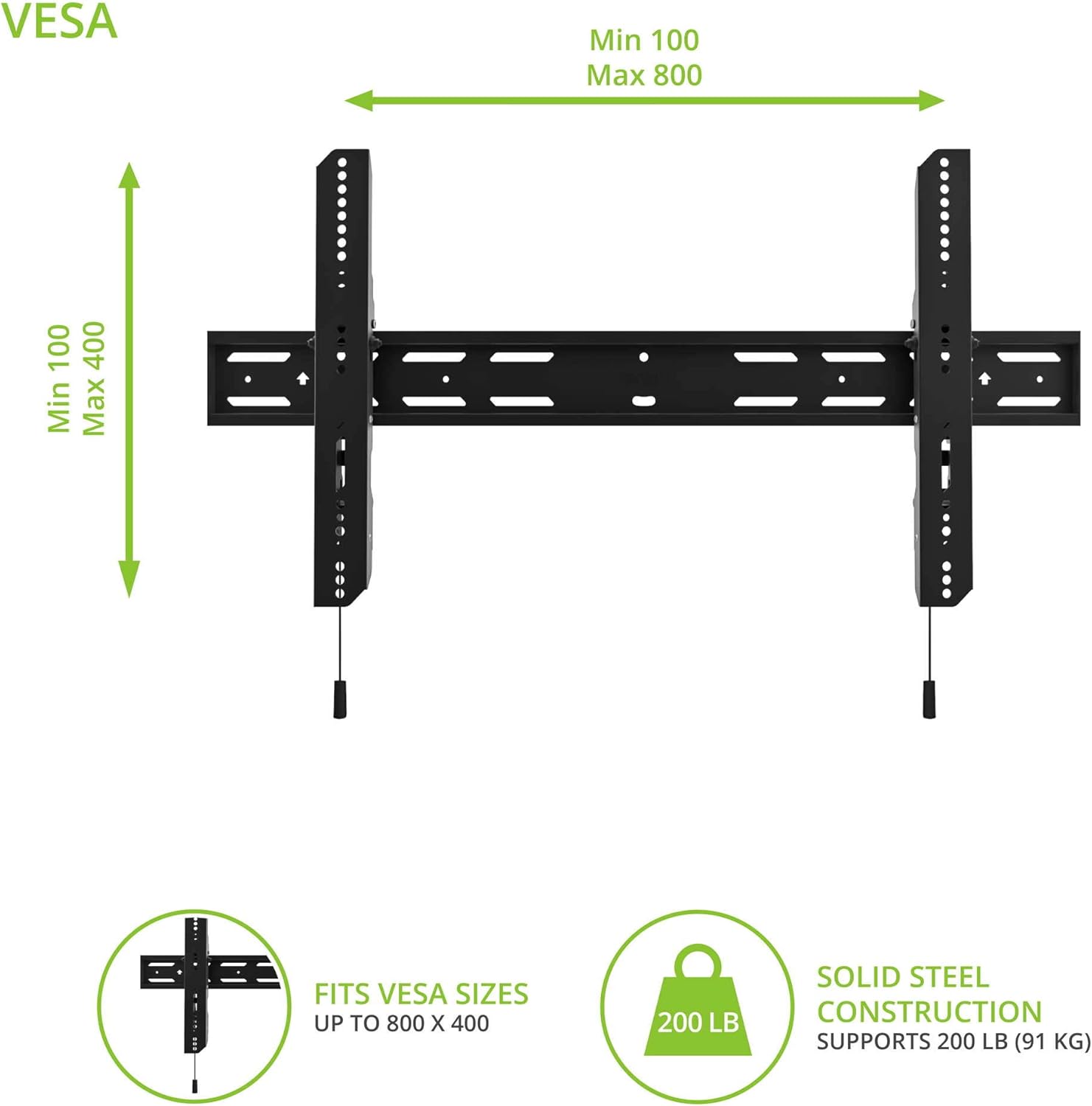 Kanto PT400 Tilting TV Mount for 40" to 90" TVs, supports up to 150 lbs, 12 Tilt, Low Profile, Extra Wide Wall Plate, Black.