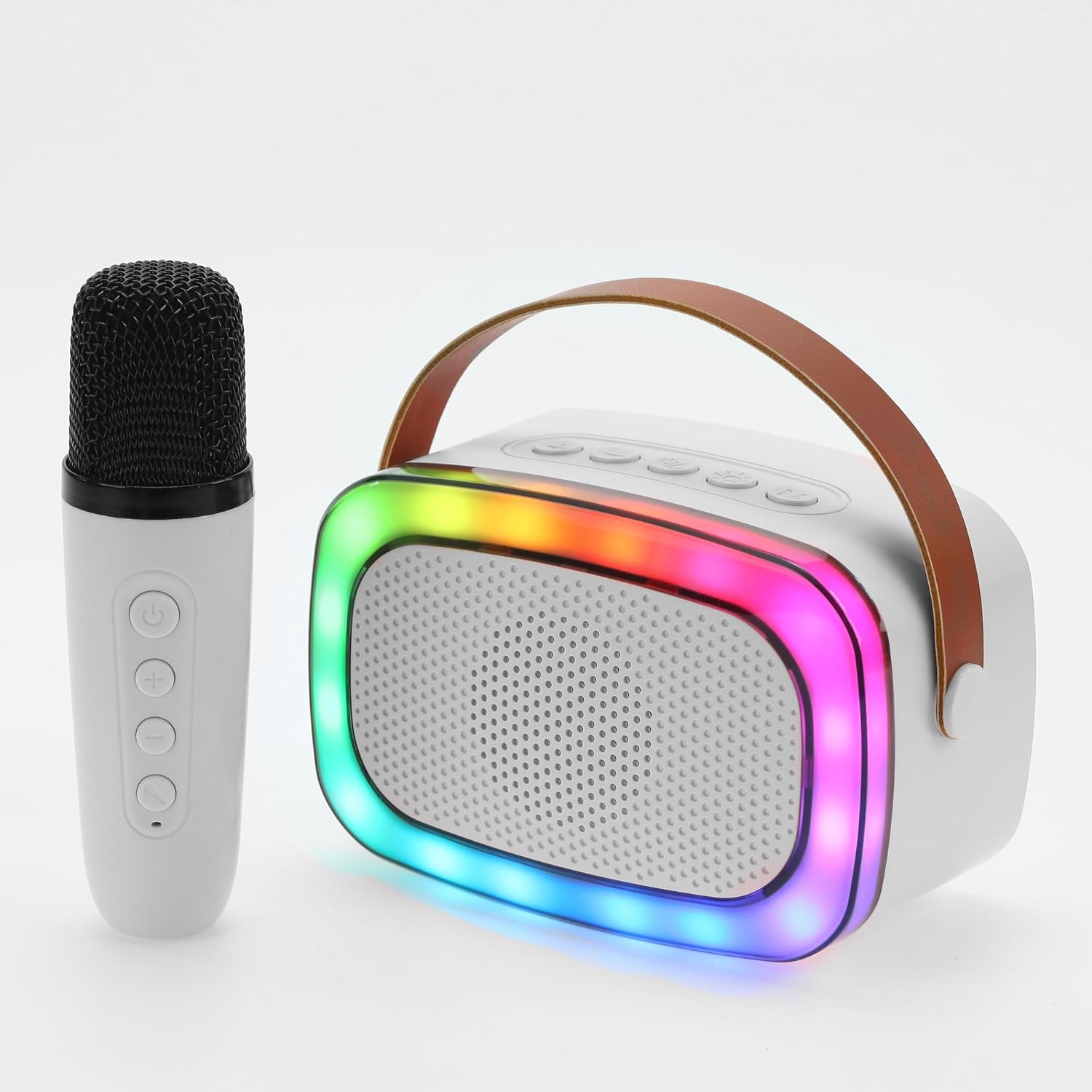 IQ Sound IQ-908K Mini Karaoke Bluetooth Speaker with Wireless Microphone, (White)