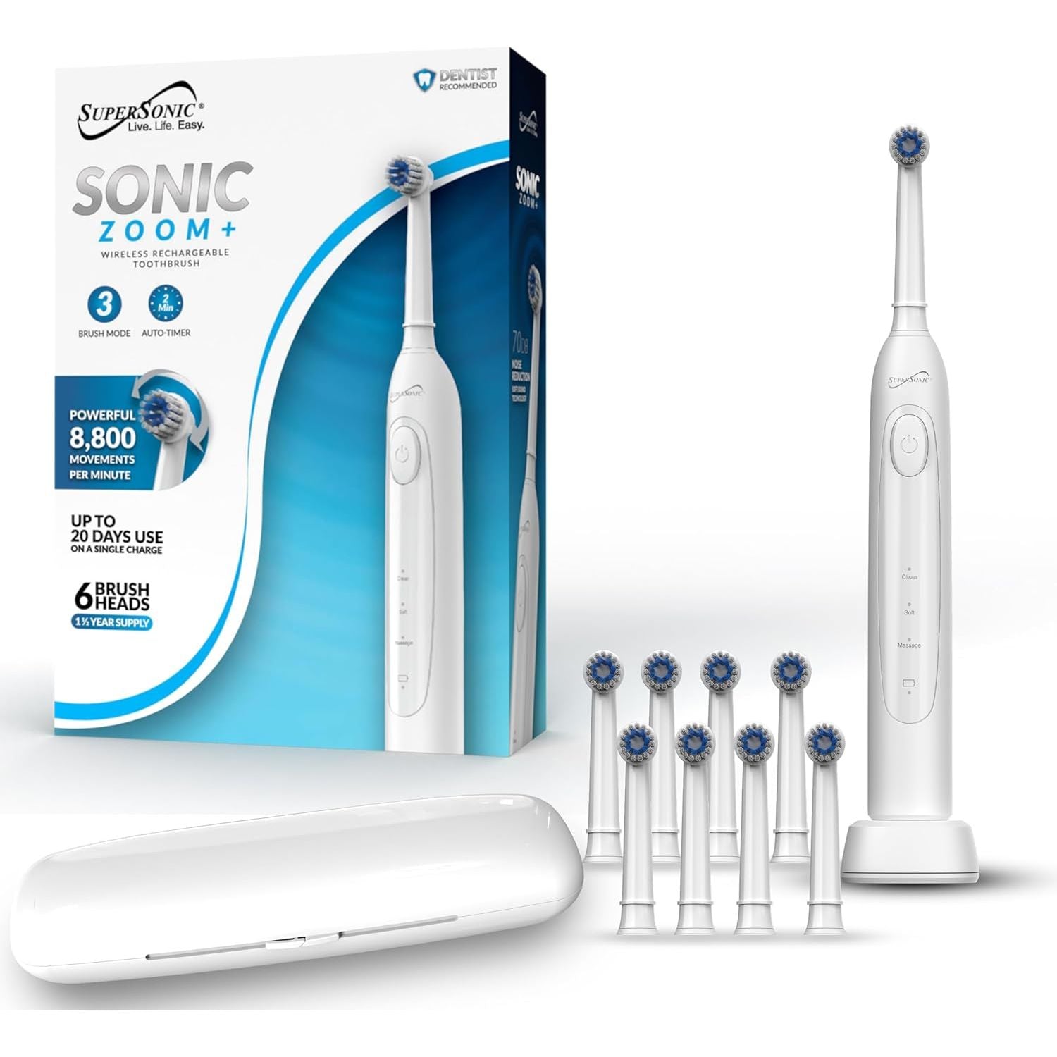 Supersonic TB-1000 Sonic Zoom+ Electric Toothbrush – 8,800 OPM 3 Modes ...