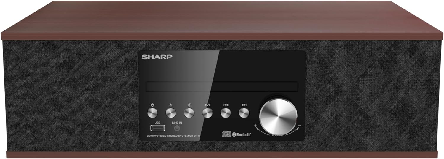 Sharp CD-BH10 Retro Bluetooth CD Player & Wood Speaker System with USB, FM Tuner, AUX