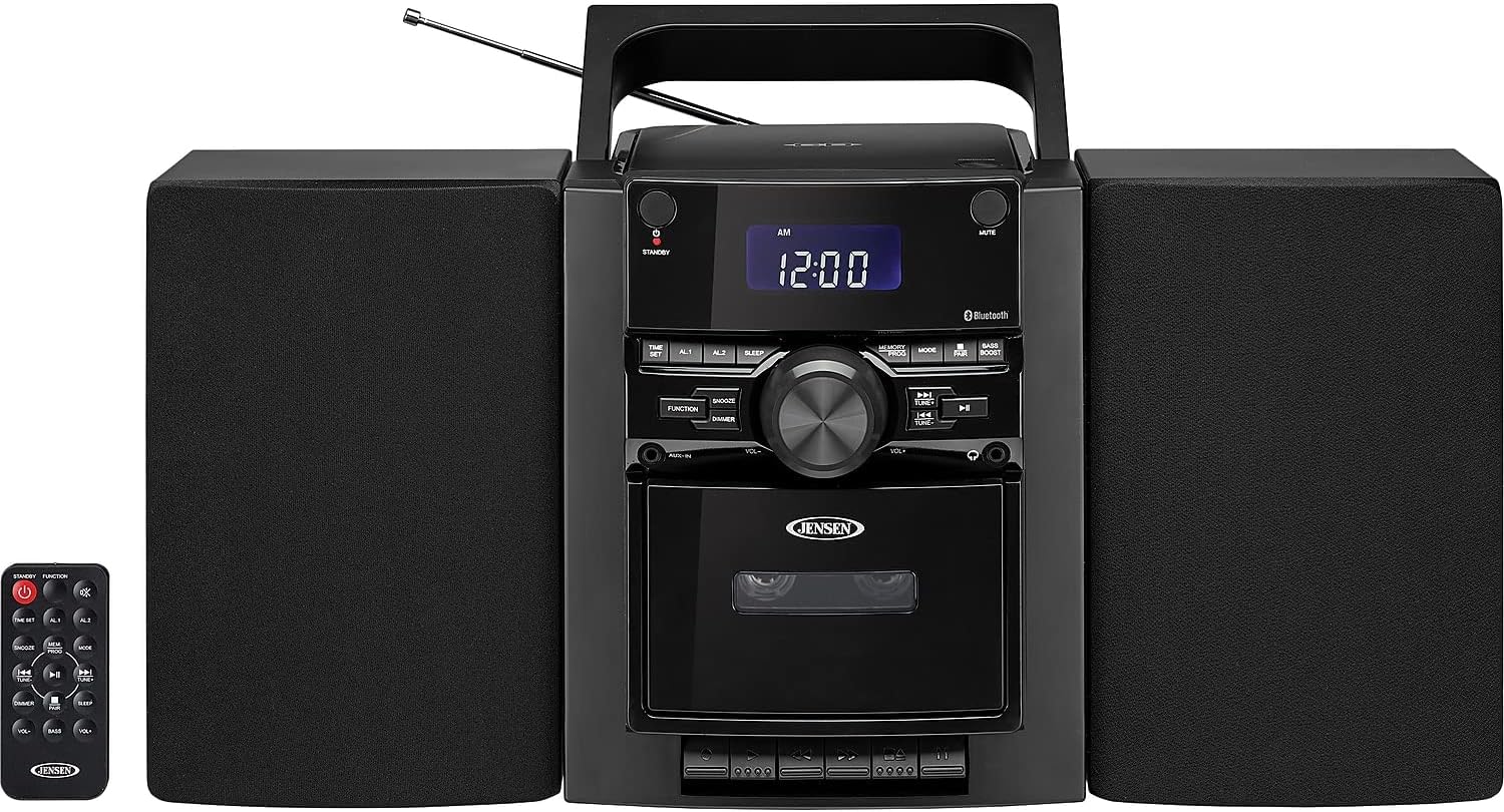 JENSEN Portable Bluetooth Stereo, CD Player Music System with Cassette and Digital AM/FM