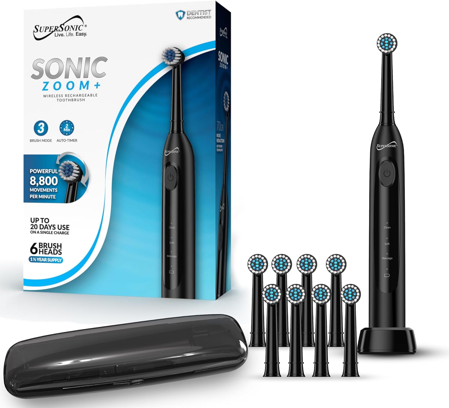 Supersonic TB-1000 Sonic Zoom Advanced Rotating Electric Toothbrush (Black)