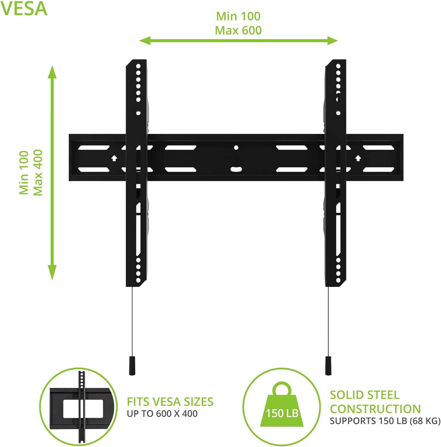 Kanto PF300 Fixed TV Mount for 32" to 90" TVs, Extra Wide Wall Plate, Post-Installation Leveling, Lockable Arms, Quick Release, Low Profile, Black