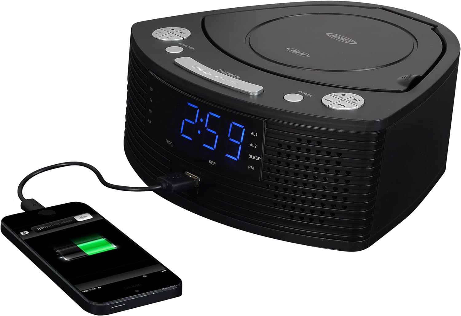 Jensen Stereo Compact Disc Player with AM/FM Digital Dual Alarm Clock Radio