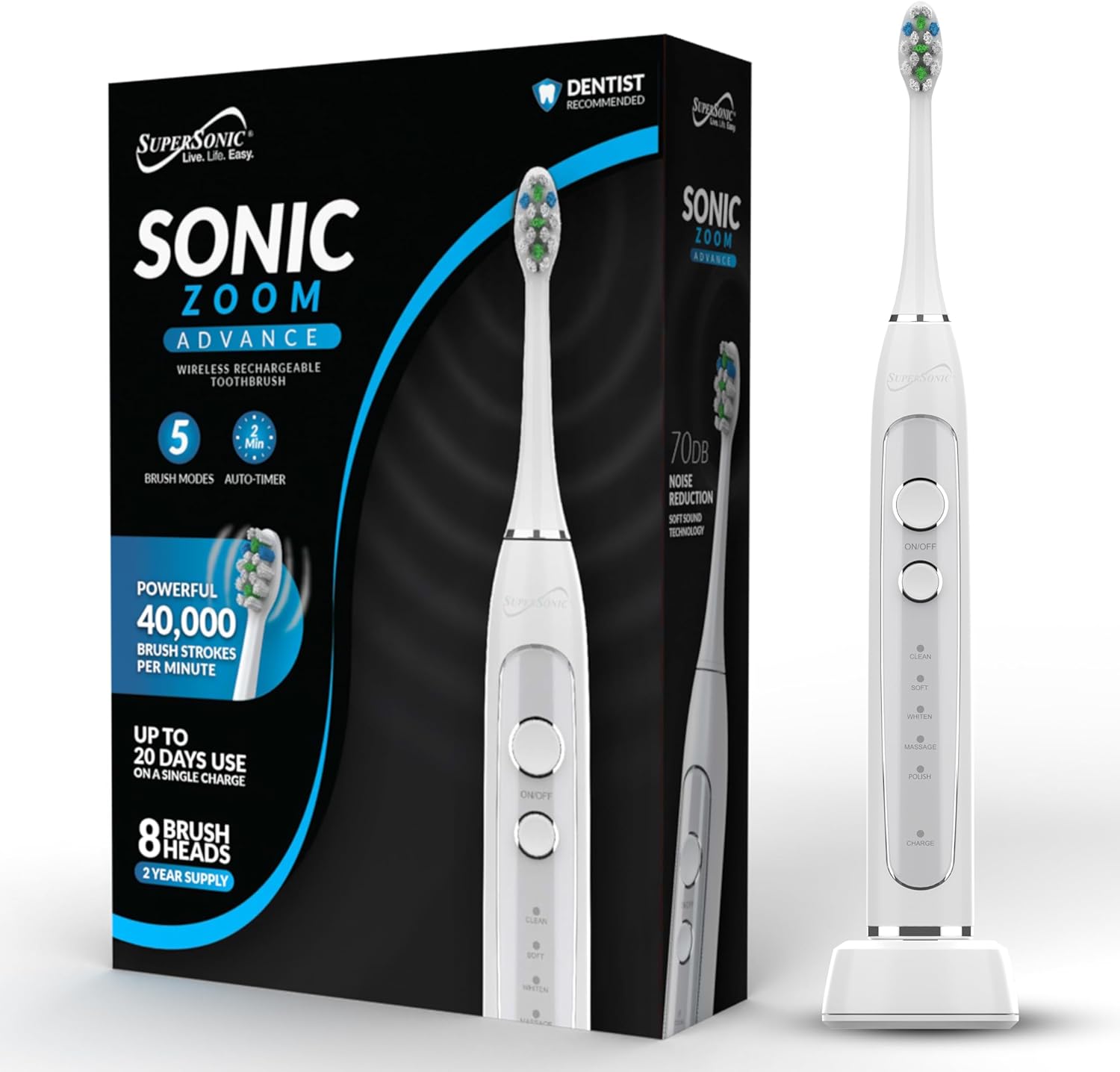 Supersonic TB-5100 Sonic Zoom Advanced Whitening Electric Toothbrush (White)