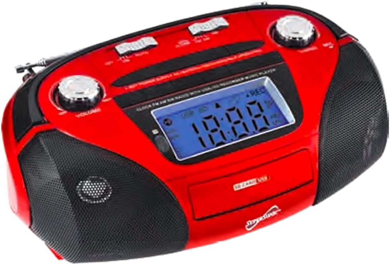 Supersonic SC-1396 Portable MP3 Speaker with USB/SD/AUX INPUTS, AM/FM Radio & Rechargeable Battery (Red)