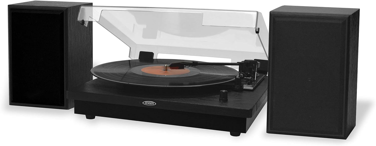 Jensen JTA-315 Dual Bluetooth Turntable (33/45/78 RPM) - 20 Watts (Black)