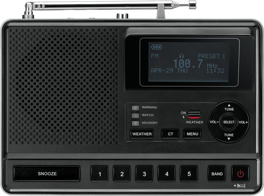 Sangean CL-100 Public Alert Certified Weather Alert Table-Top Radio with AM / FM-RBDS, and EEPROM Back Up for Preset Stations