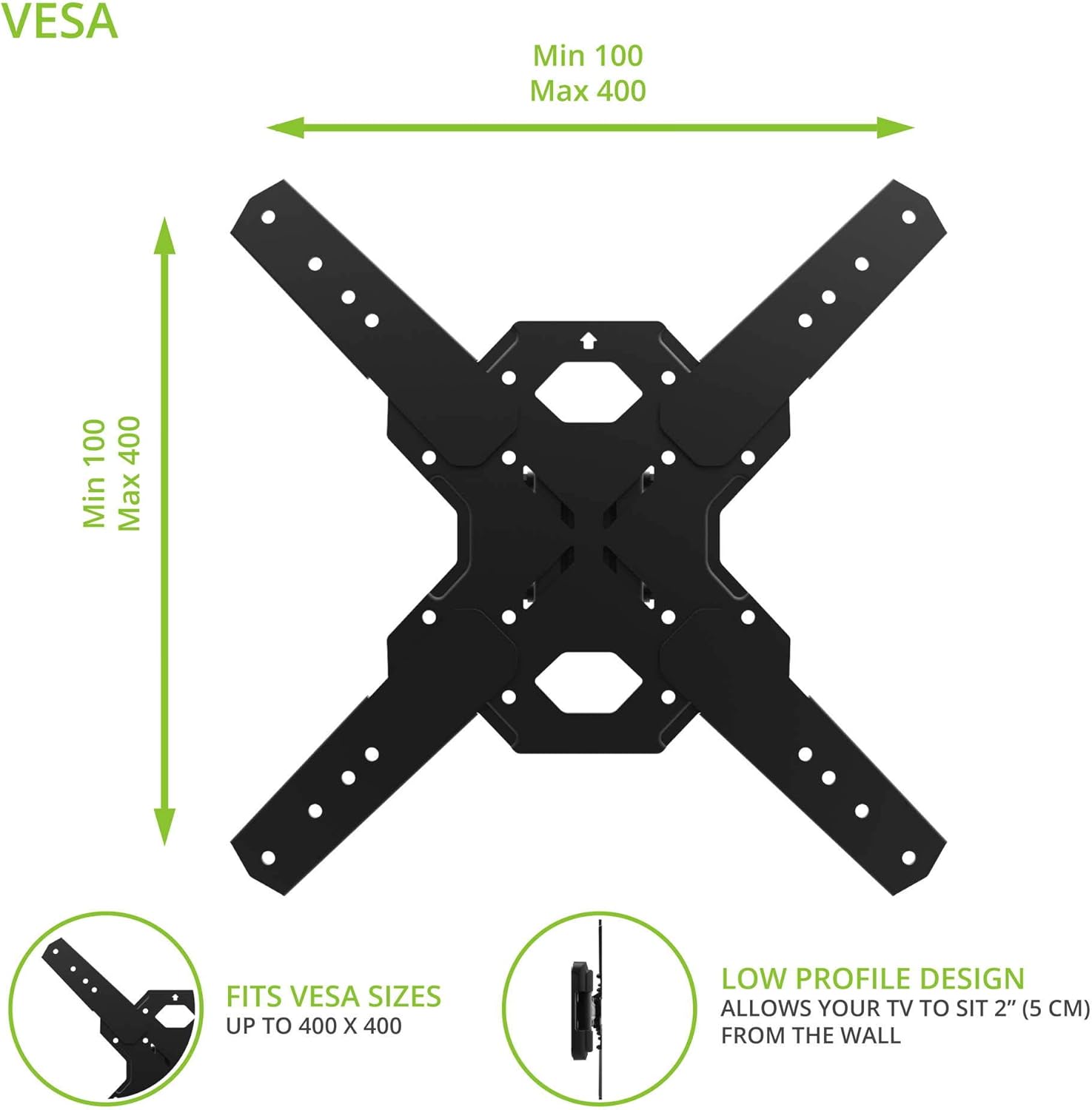 Kanto PS200 Full Motion TV Wall Mount for 26" to 60" TVs, 14" Extension, Low Profile, Integrated Cable Management, Single Stud Wallplate