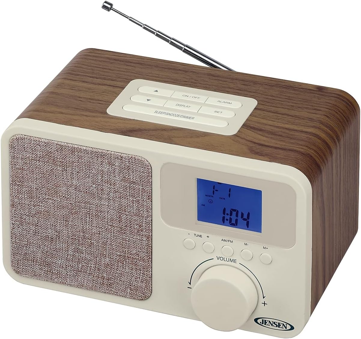 JENSEN JCR-315 Digital AM/FM Dual Alarm Clock Radio with Wood Cabinet.