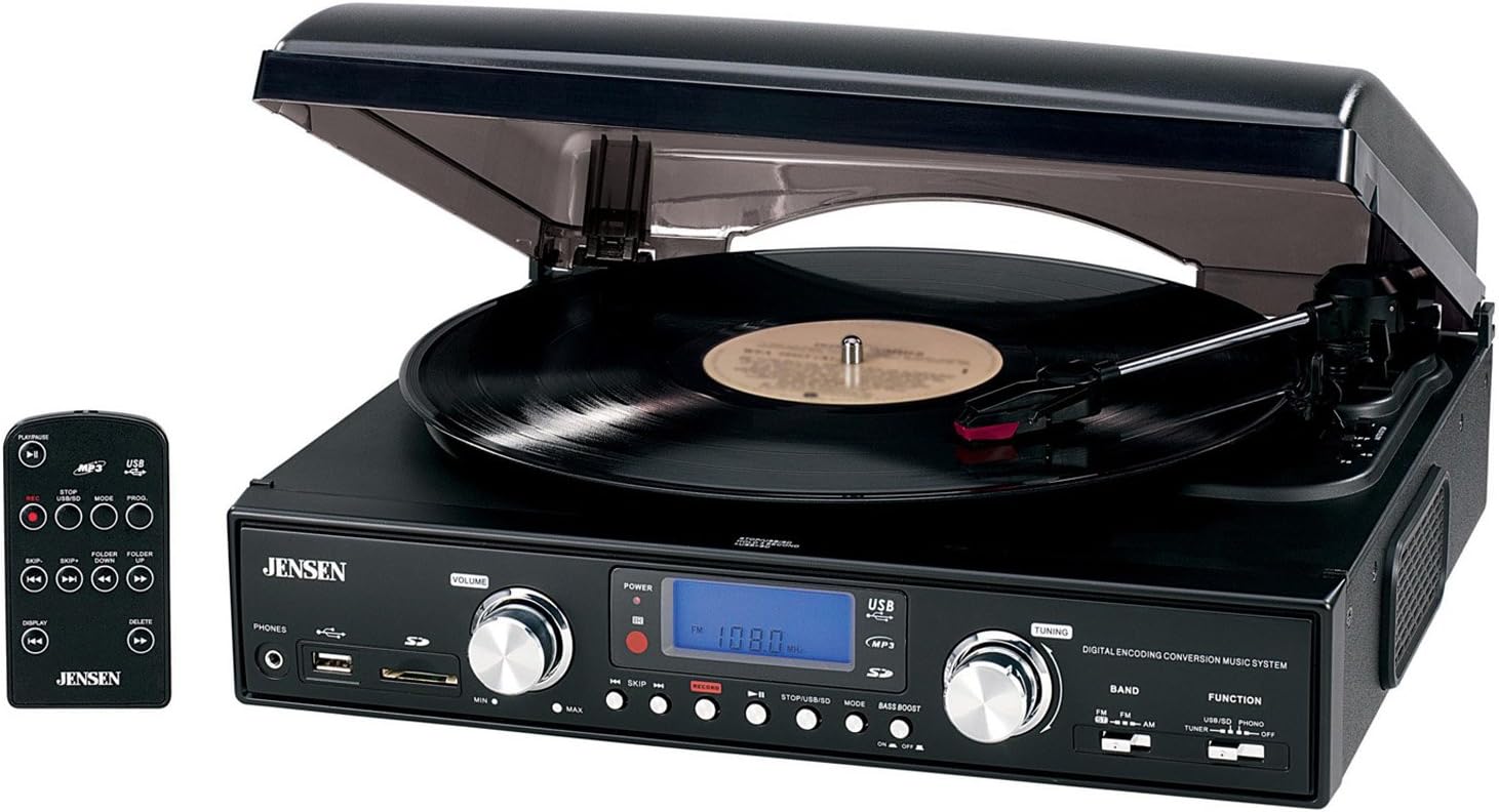 Jensen JTA-460 Digital 3-Speed Stereo Turntable with MP3 Encoding & AM/FM Receiver