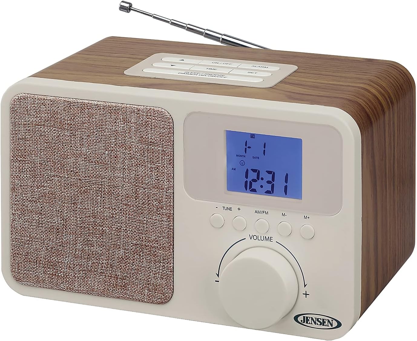 JENSEN JCR-315 Digital AM/FM Dual Alarm Clock Radio with Wood Cabinet.