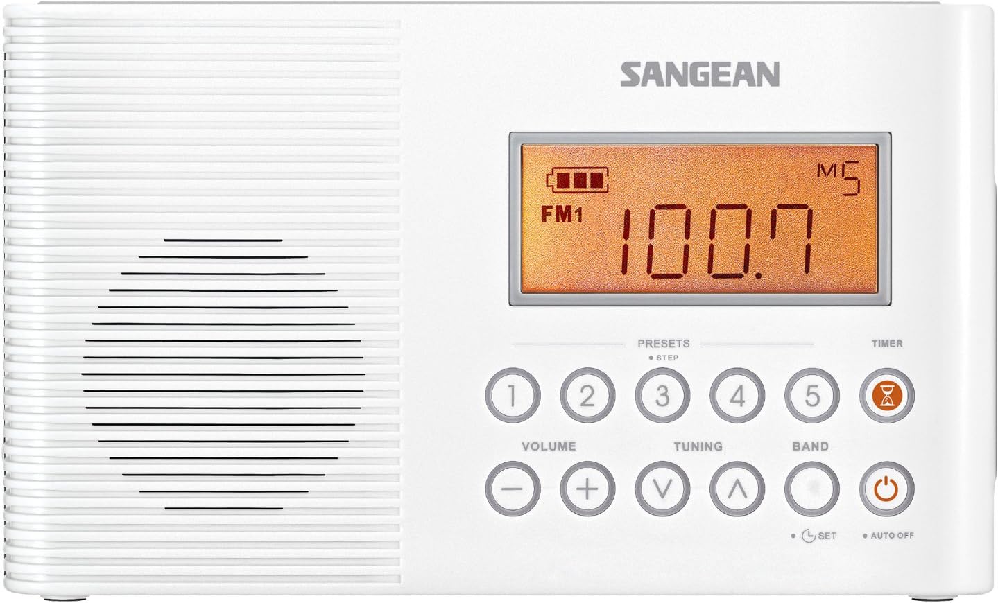 Sangean H201 Portable AM/FM/Weather Alert Digital Tuning Waterproof Shower Radio White.