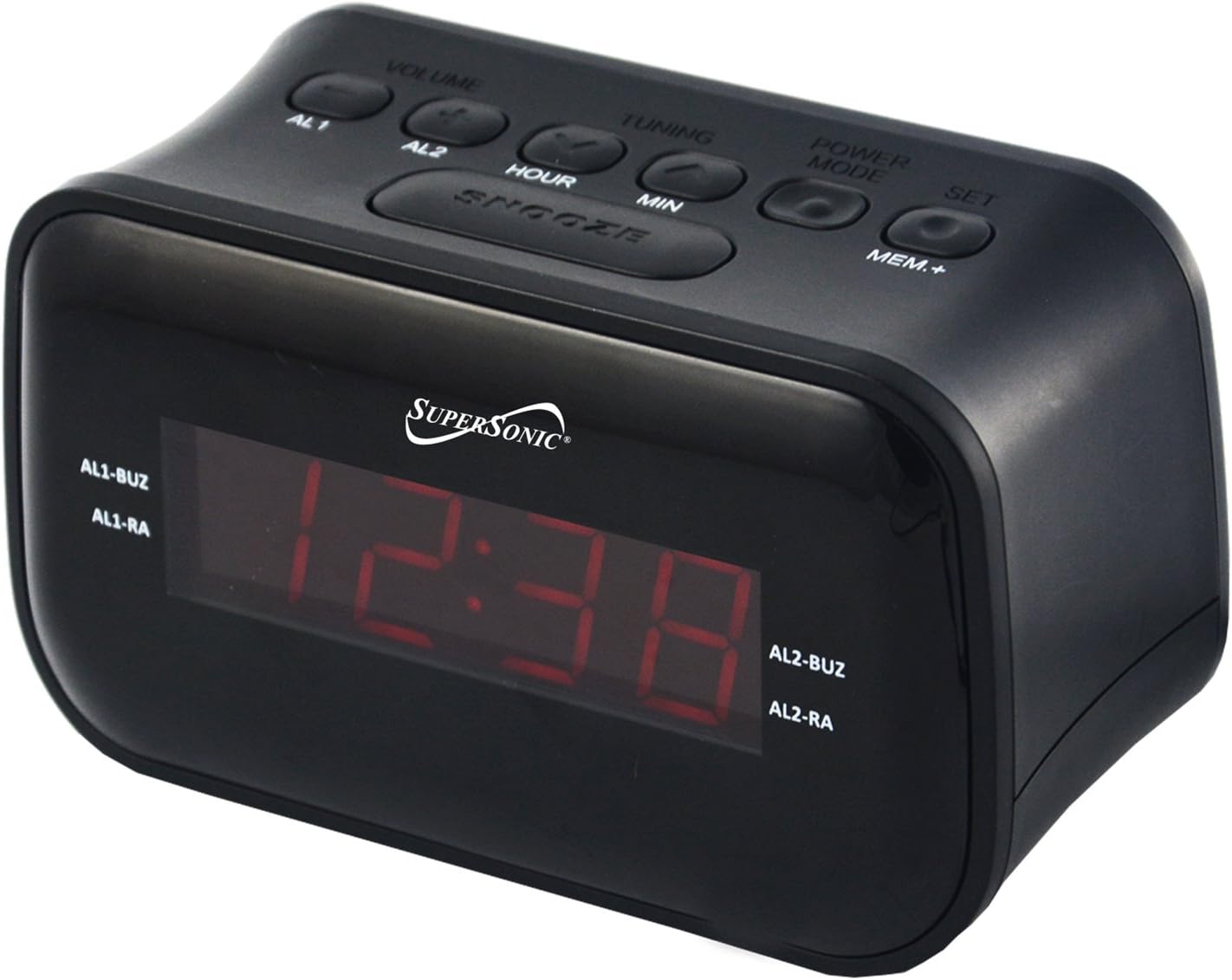 SuperSonic Bluetooth Digital Alarm Clock with AM/FM Radio, Alarm Clock Radios - Black (SC-378BT)