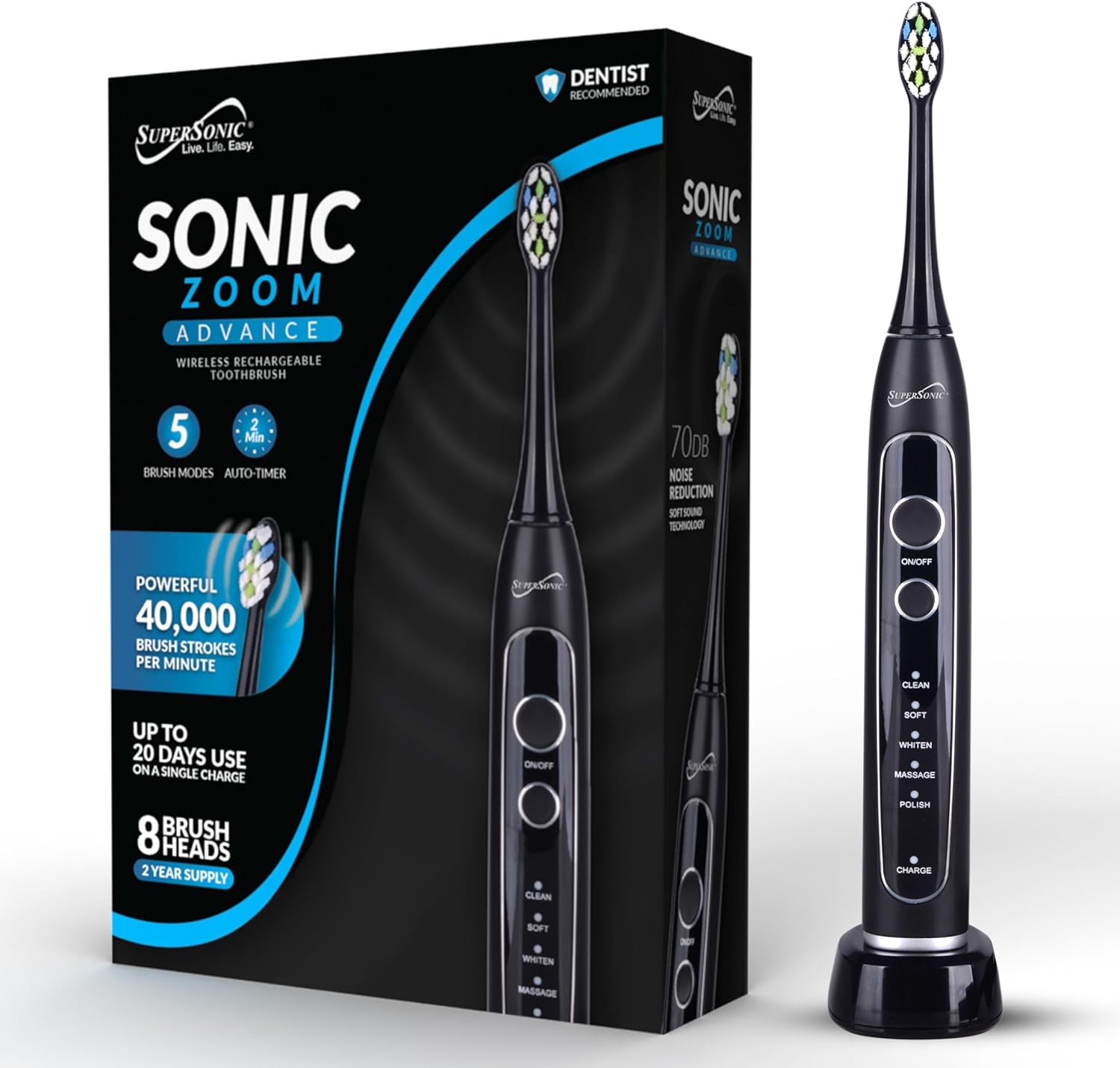 Supersonic TB-5100 Sonic Zoom Advanced Whitening Electric Toothbrush (Black)