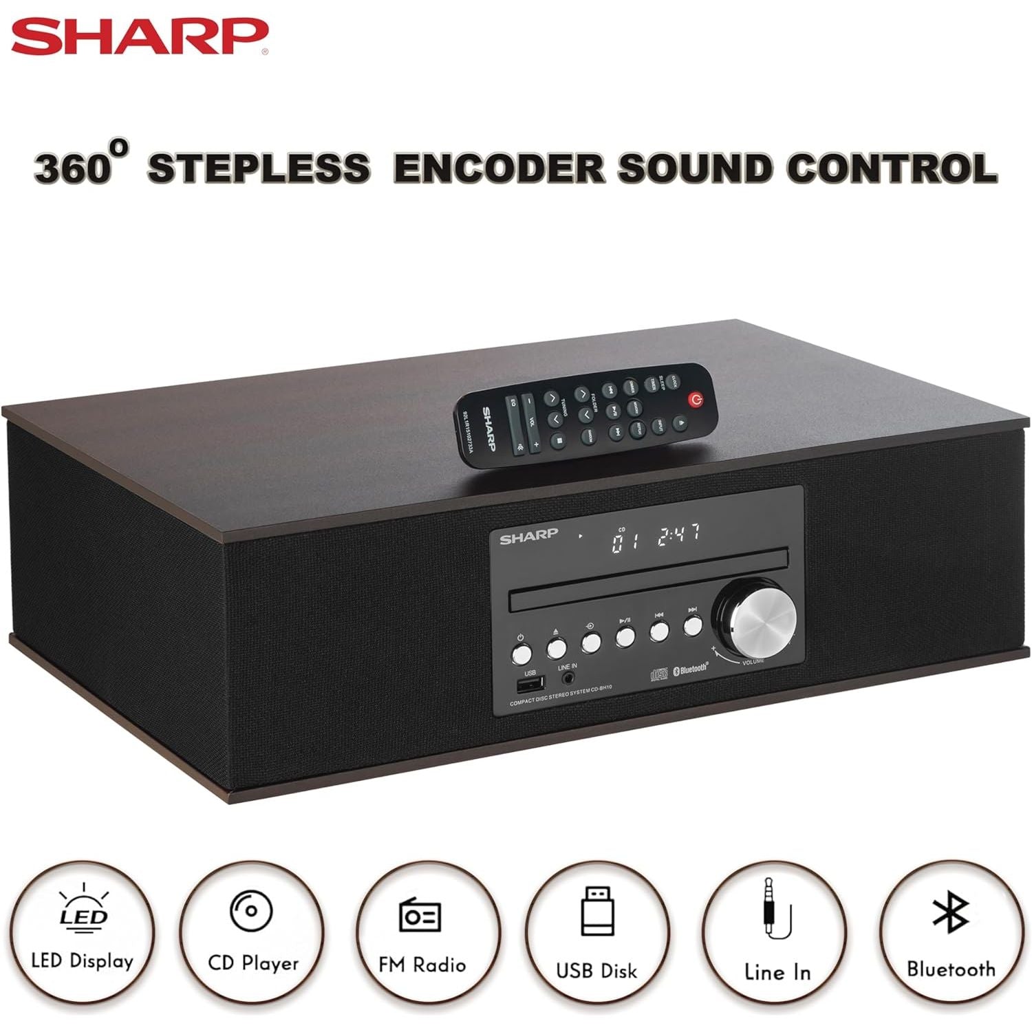Sharp CD-BH10 Retro Bluetooth CD Player & Wood Speaker System with USB ...