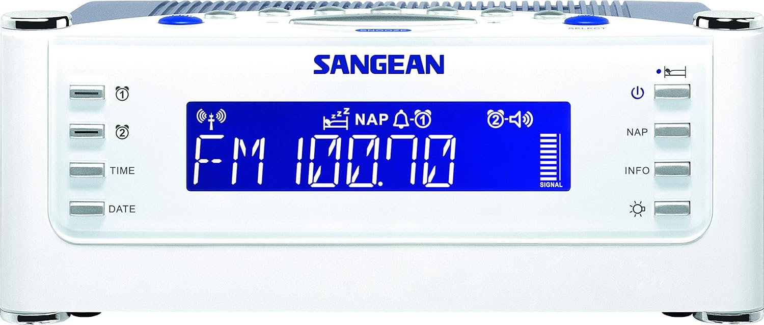 Sangean RCR-22 Atomic Clock with FM-RDS / AM / Aux-in Digital Tuning Clock Radio (Silver)