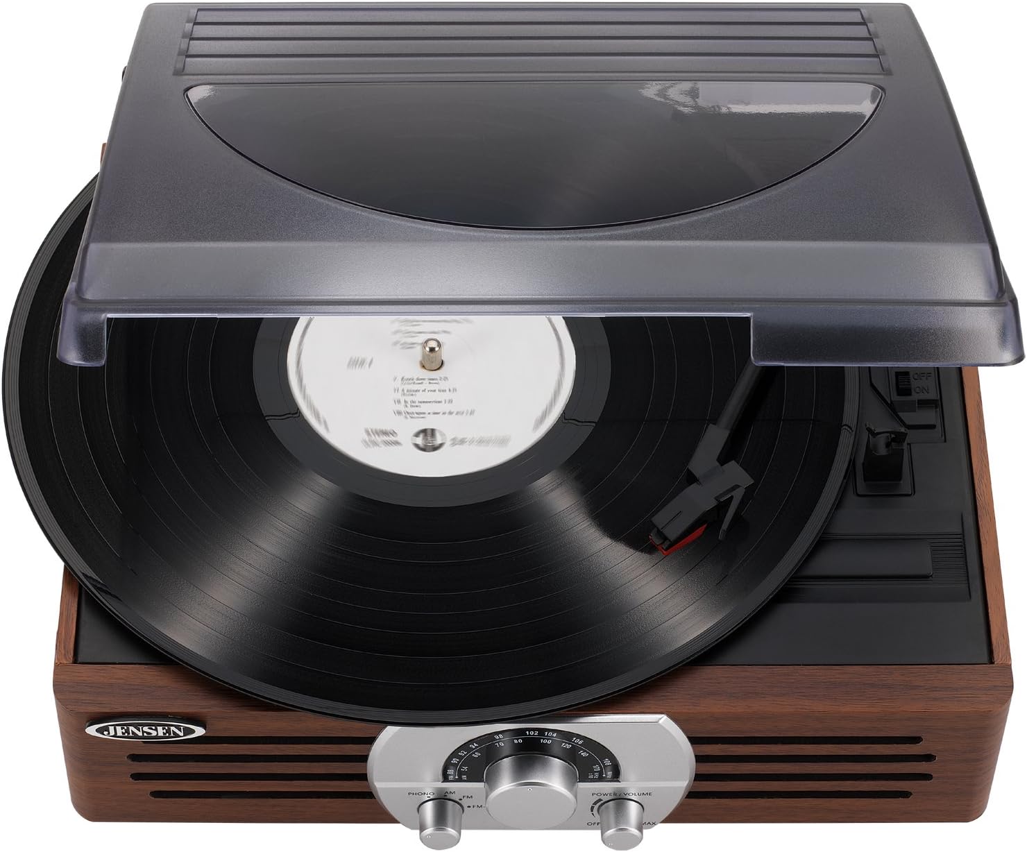 Jensen JTA-222 3-Speed Turntable, with AM/FM Stereo Receiver, and FM Stereo Indicator