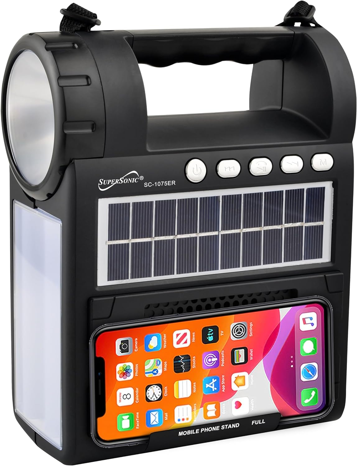 Supersonic SC-1075ER Solar Power Bluetooth Speaker with FM Radio, Flashlight Lantern.