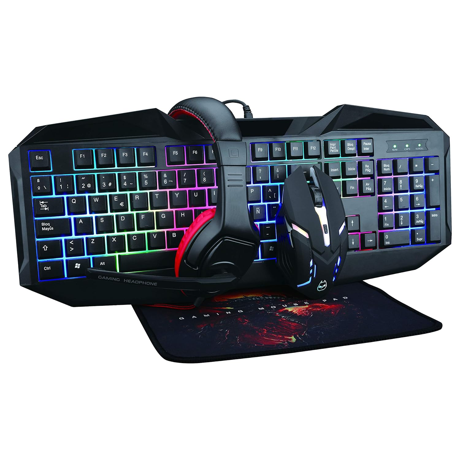 Supersonic SC-440GK 4 in 1 RGB Color Gaming Kit USB Gaming Keyboard, 6D Glowing Mouse, Mouse Pad and Headset Gaming Bundle