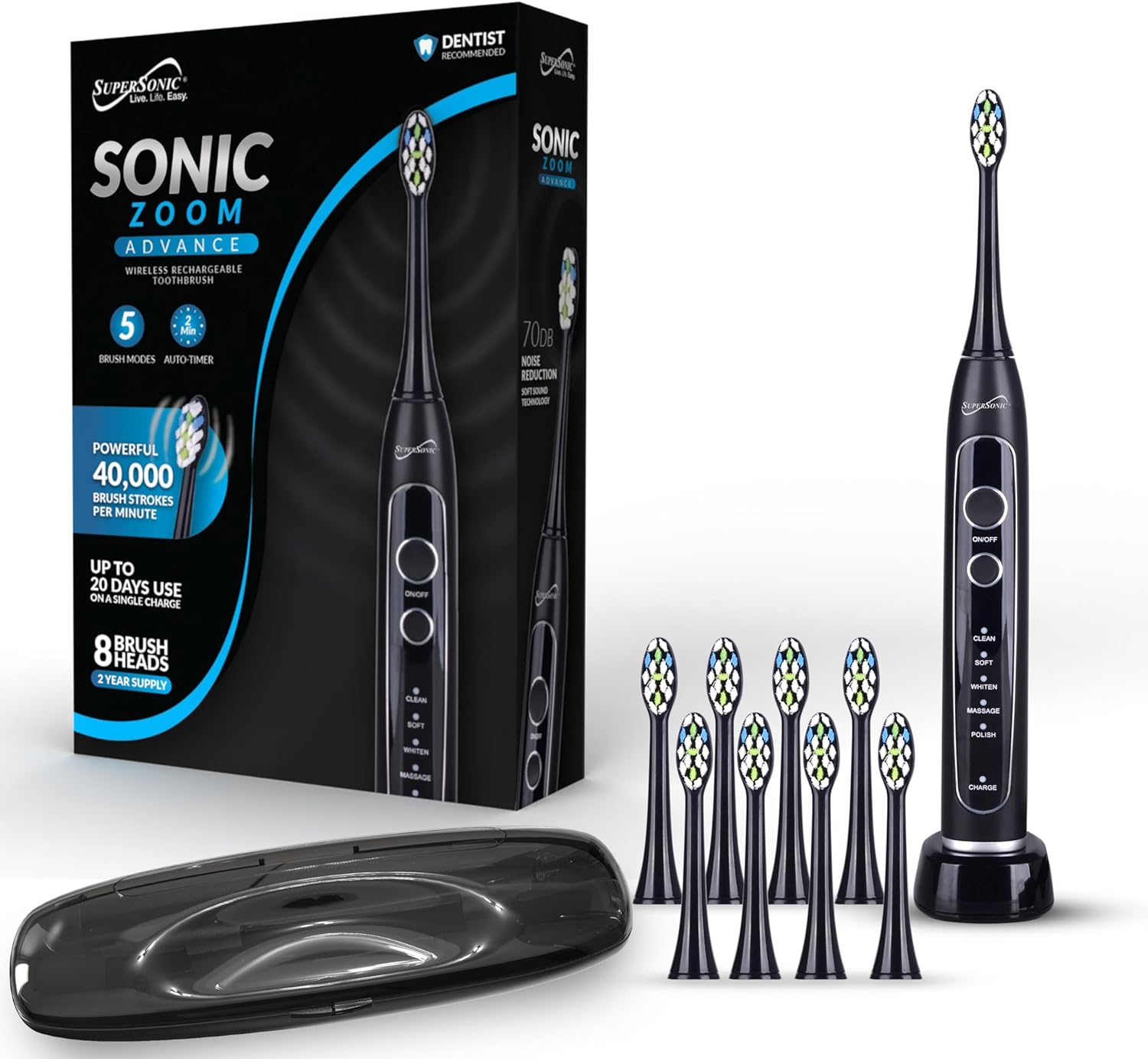 Supersonic TB-5100 Sonic Zoom Advanced Whitening Electric Toothbrush (Black)