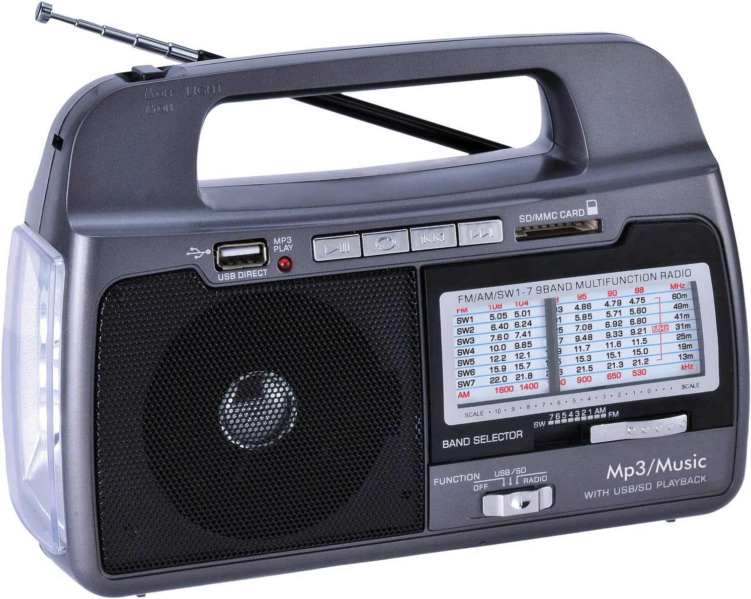 Supersonic SC-1082 9 Band AM/FM/SW 1-7 Portable Radio, High Sensitivity Receiver, Torch Light, Speaker.