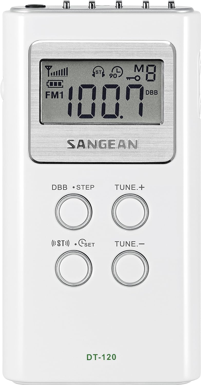 Sangean DT-120 AM/FM Stereo PLL Synthesized Pocket Receiver, (White)