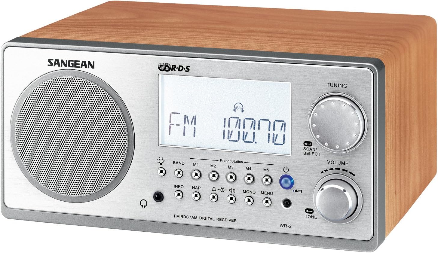 Sangean WR-2 AM / FM-RBDS Wooden Cabinet Digital Tuning Radio (Walnut).