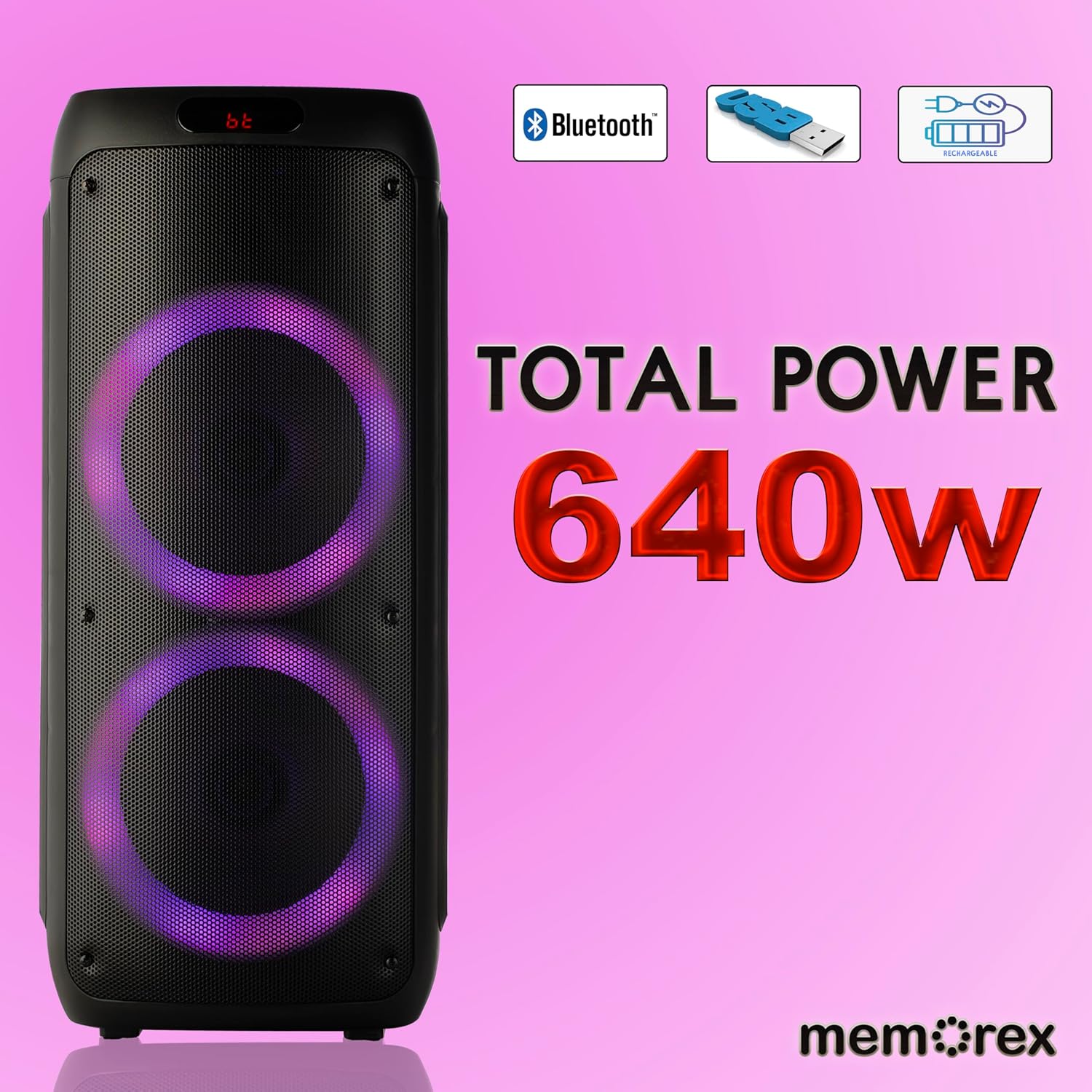 Memorex BTS800 Pump Extreme! Rechargeable Dual 8” Party Speaker