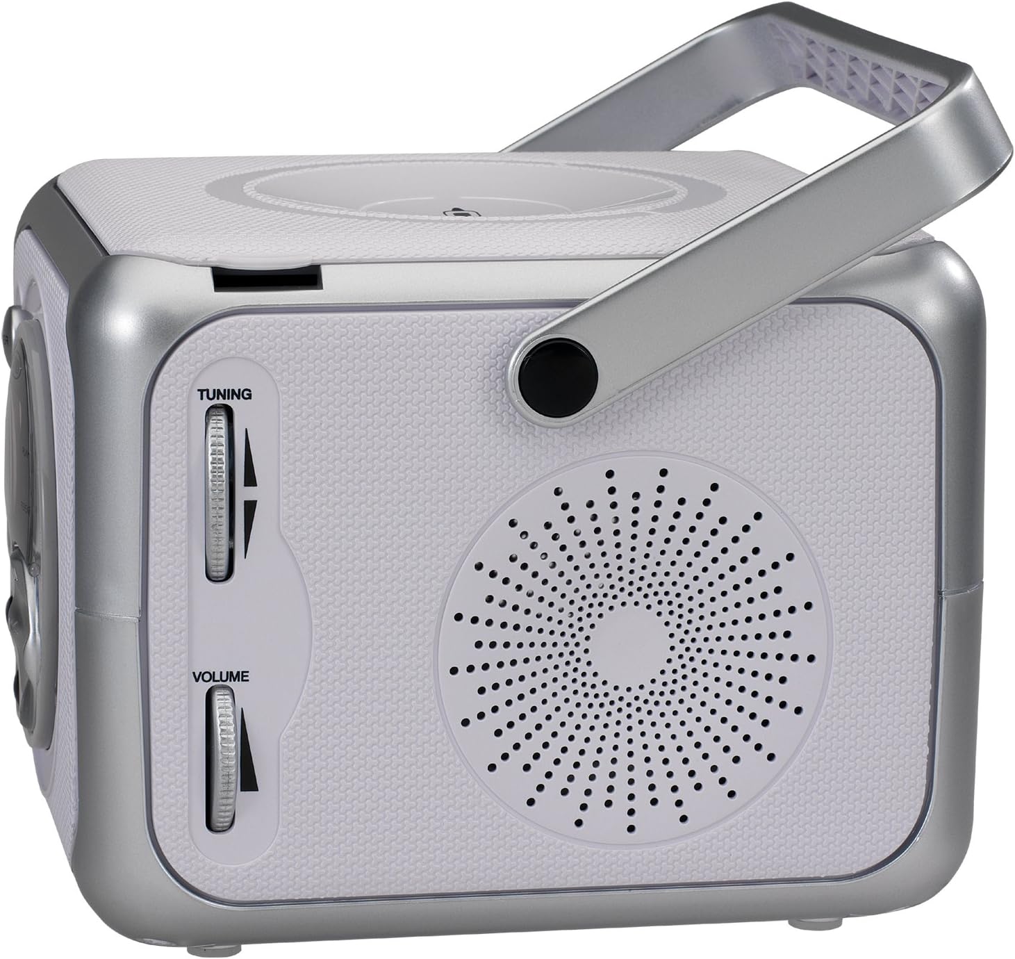 Jensen CD-555 White/Silver CD Bluetooth Boombox Portable Bluetooth Music System.