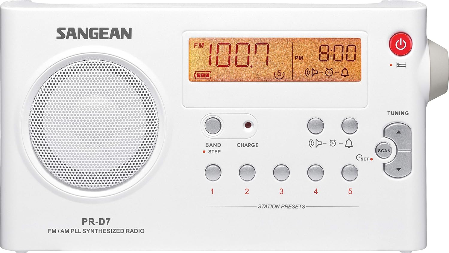 Sangean PR-D7 AM/FM Digital Rechargeable Portable Radio - White.