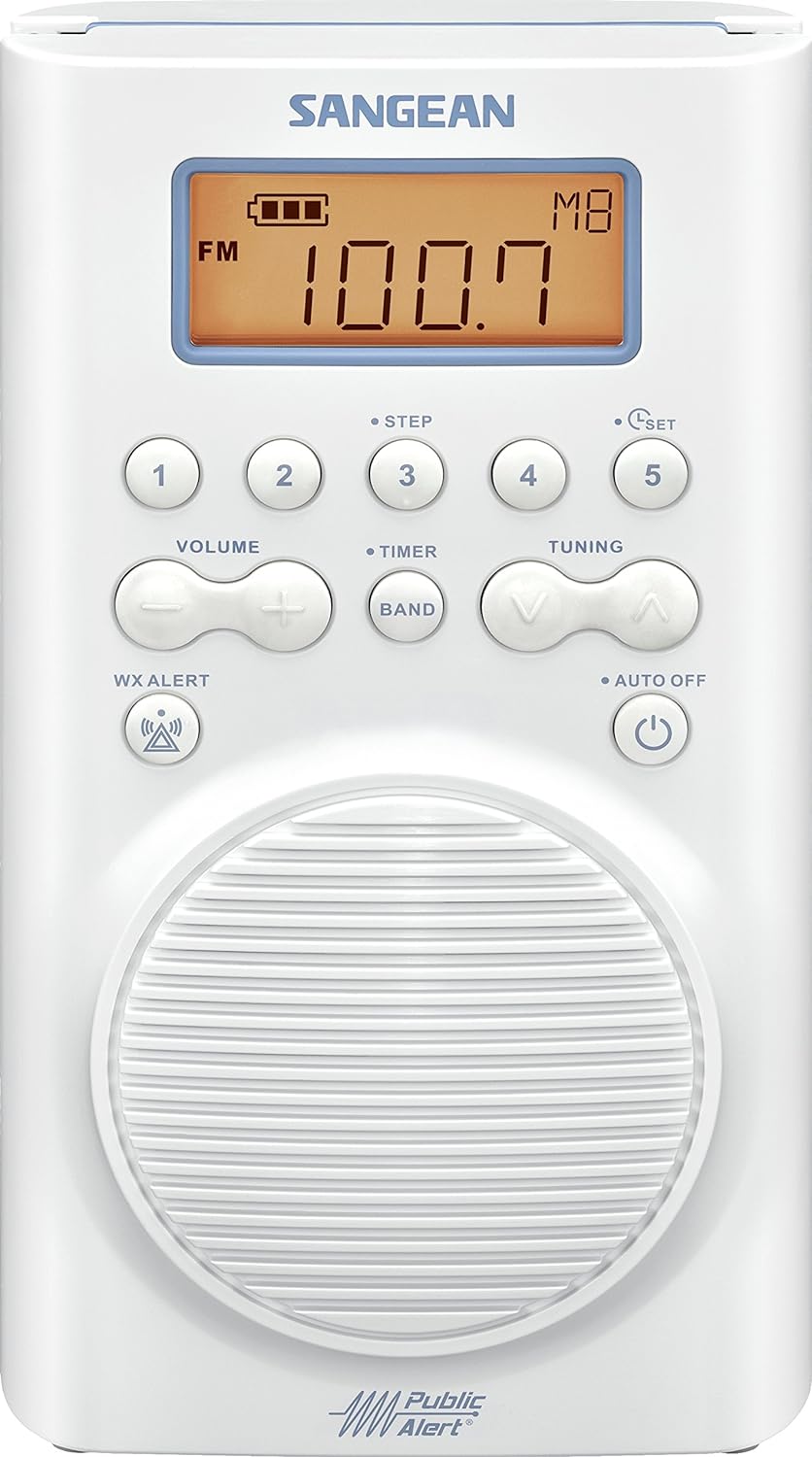 Sangean H205 AM/FM Weather Alert Waterproof Shower Radio White.