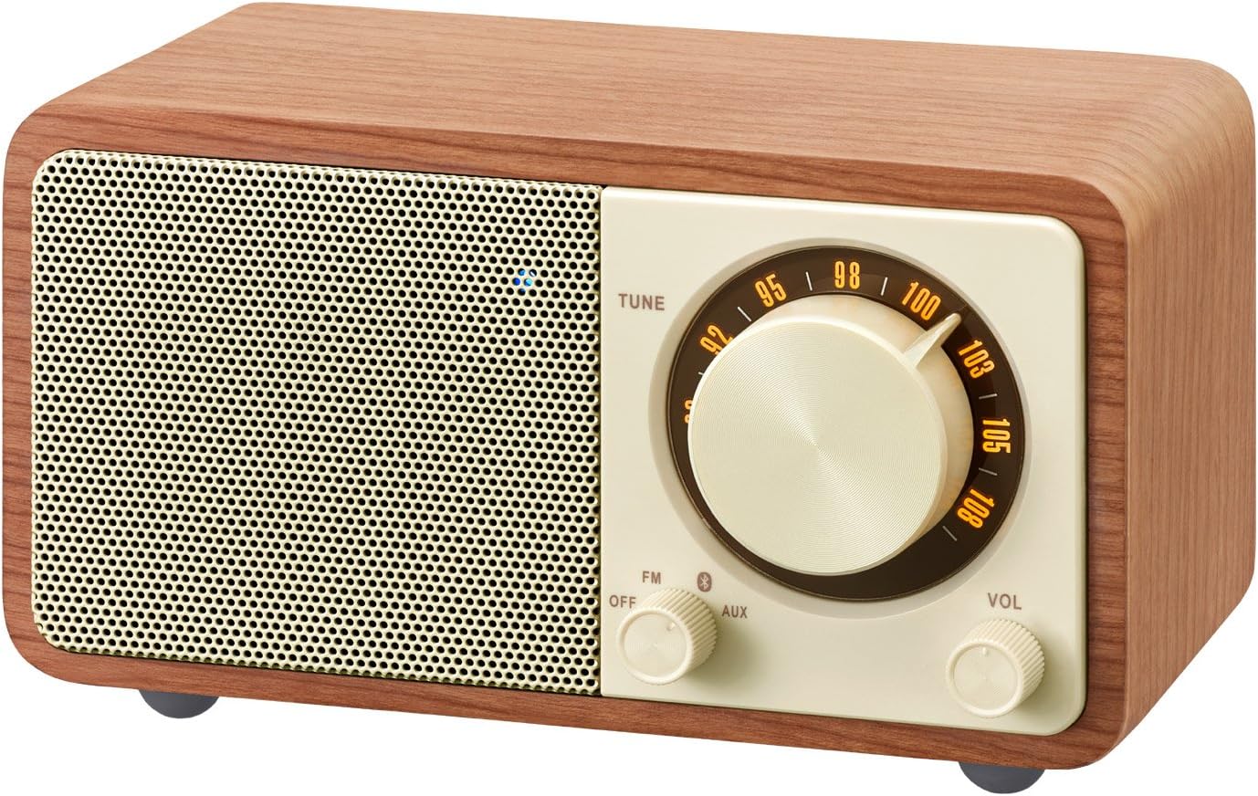 Sangean WR-7WL Wood Cabinet Mini Bluetooth Speaker with FM Tuner and Aux-in Walnut/Wood.