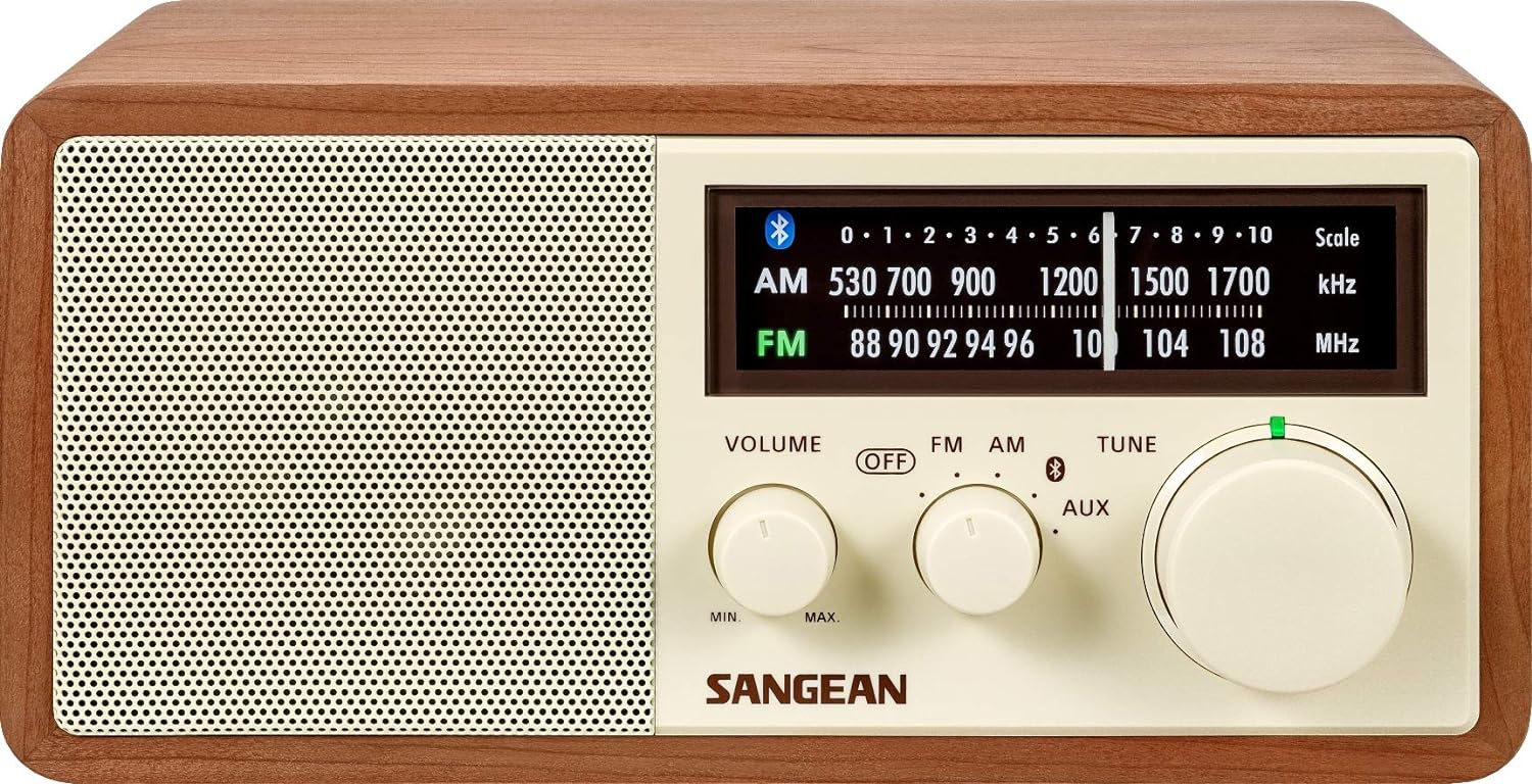 Sangean WR-16 AM/FM/Bluetooth/USB Phone Charging Wooden Cabinet Radio.