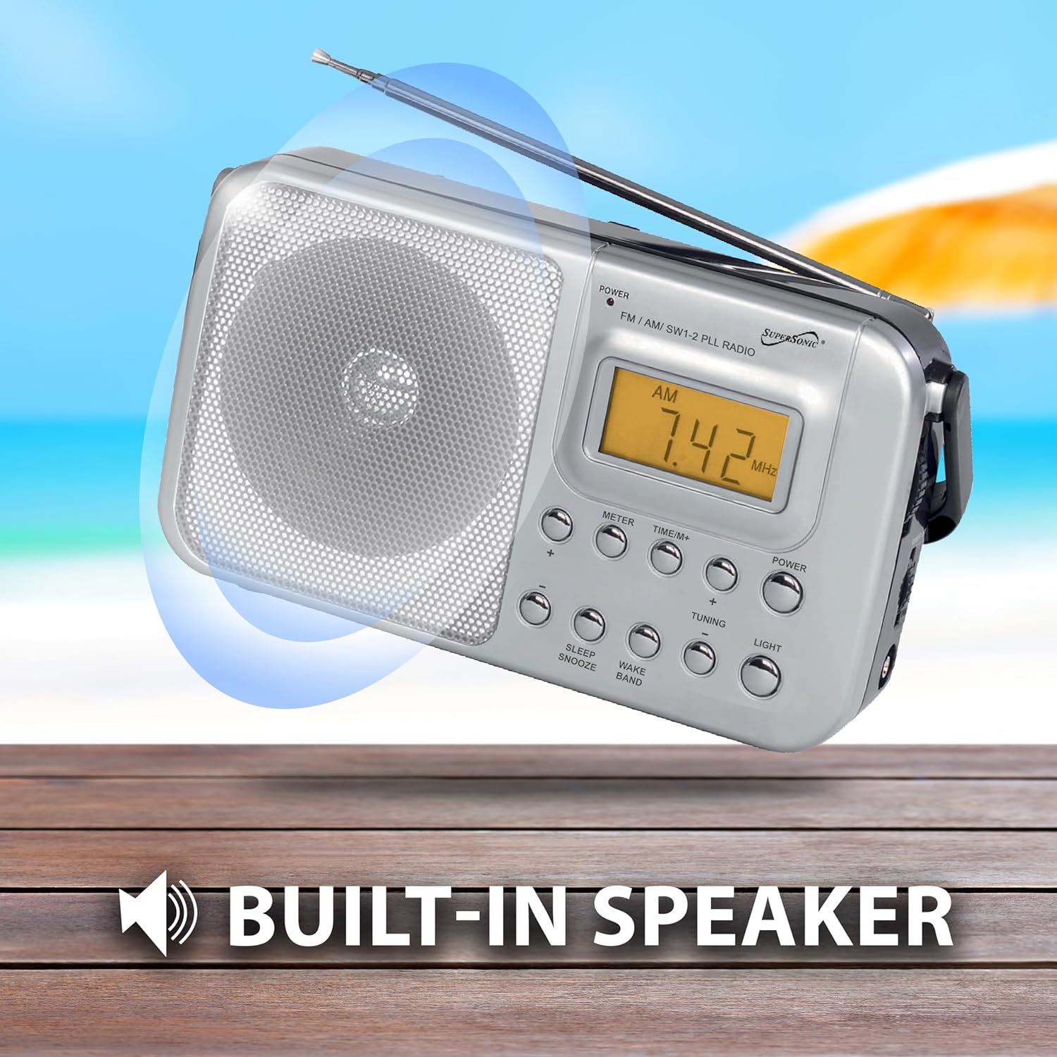 Supersonic SC-1091 4 Band AM/FM Portable Radio with Digital LCD Display,