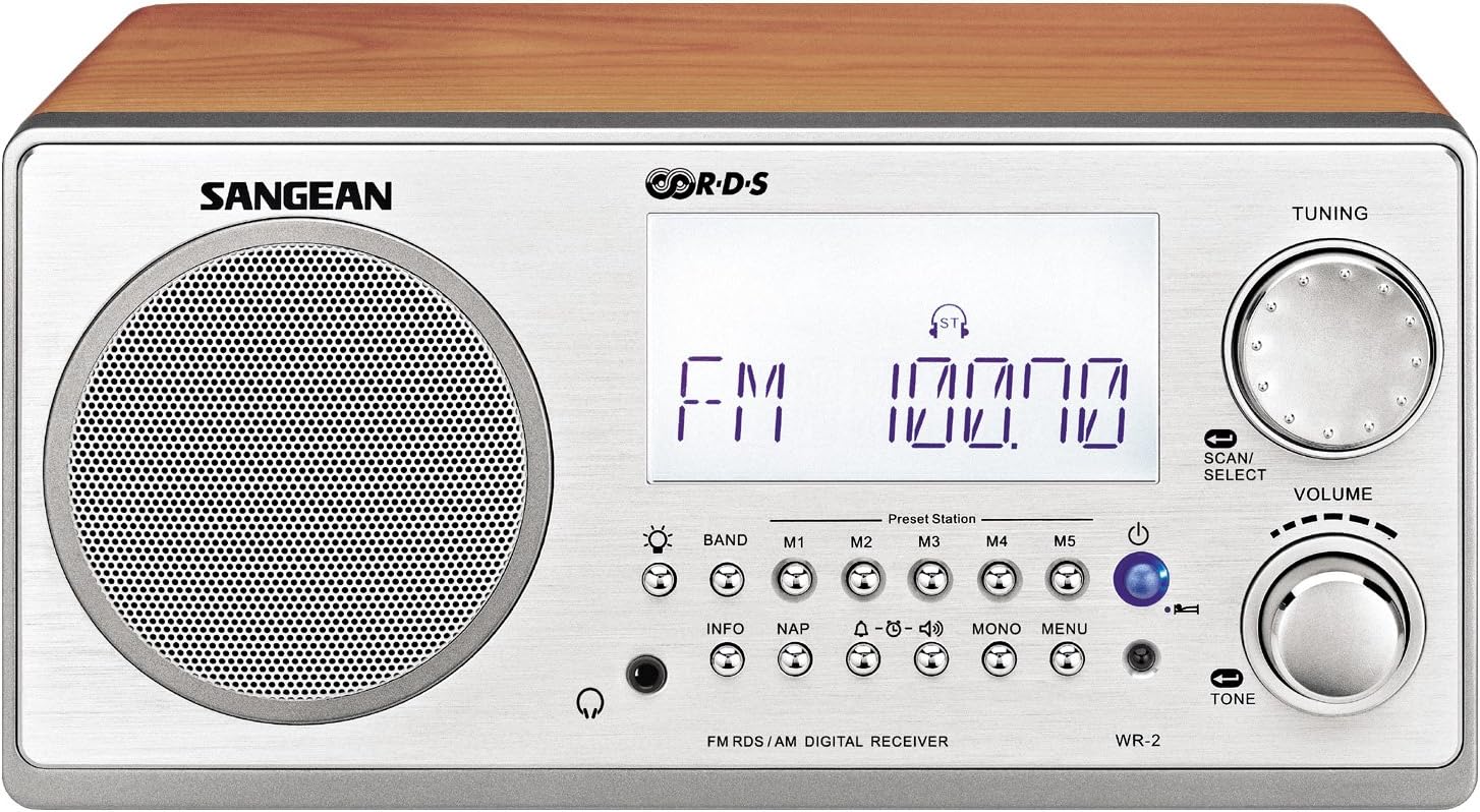 Sangean WR-2 AM / FM-RBDS Wooden Cabinet Digital Tuning Radio (Walnut).